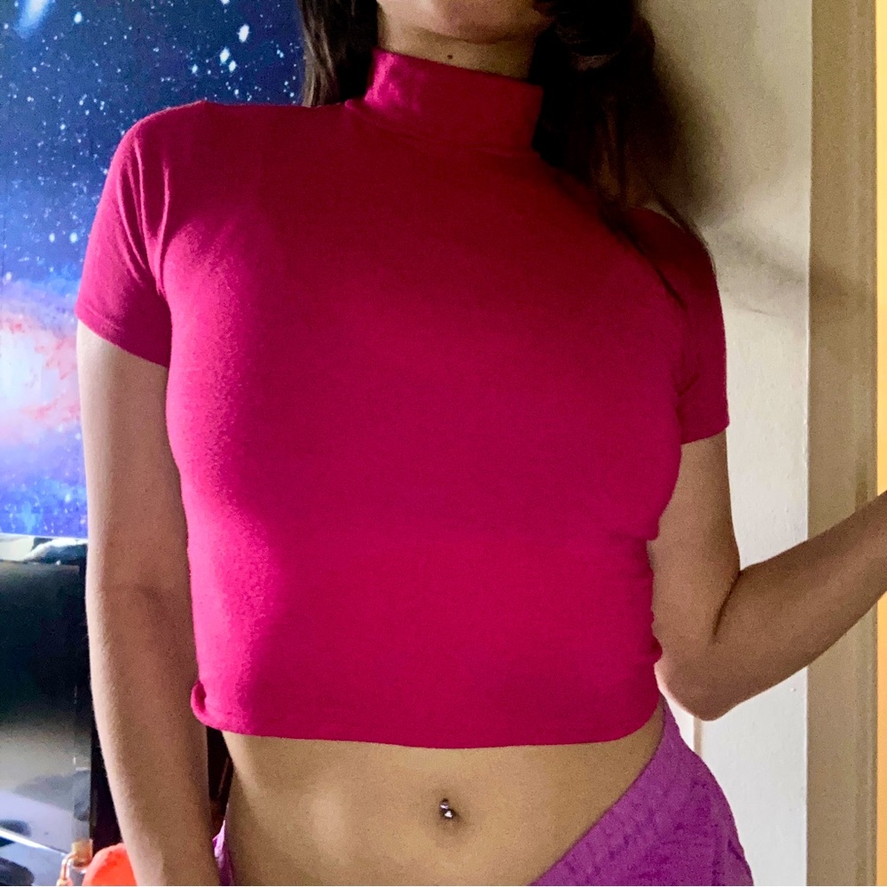 Sold— Hot Pink mock neck crop top
